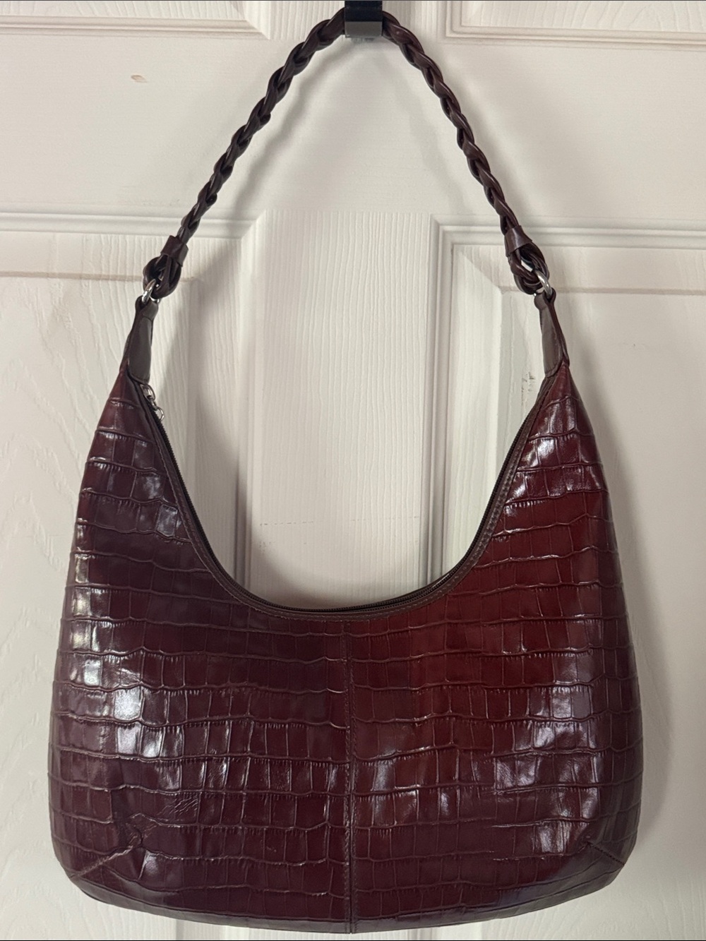 Maxx New York Croc-Embossed Hobo Shoulder Bag in Burgundy